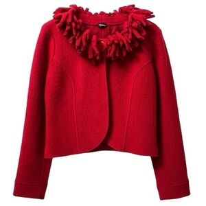 Vintage Red Wool Standout Cropped Jacket with Collar Fringe size M